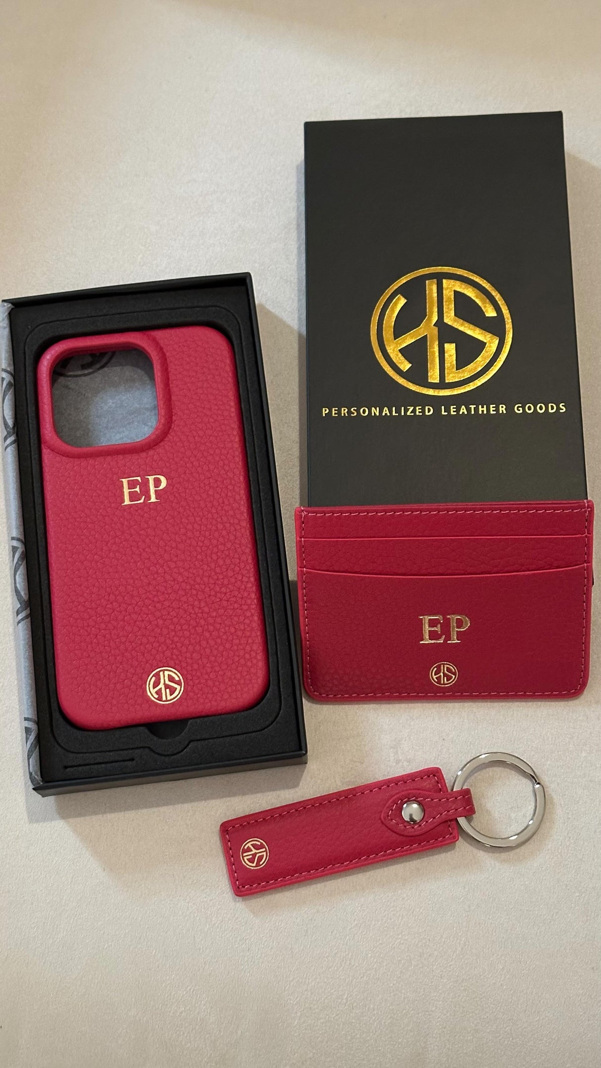 Onze Flagship leren telefoonhoes met naam of initialen