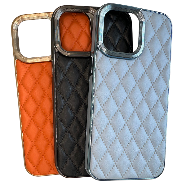 Telefoonhoesje, diamant gestikt veganistisch leer