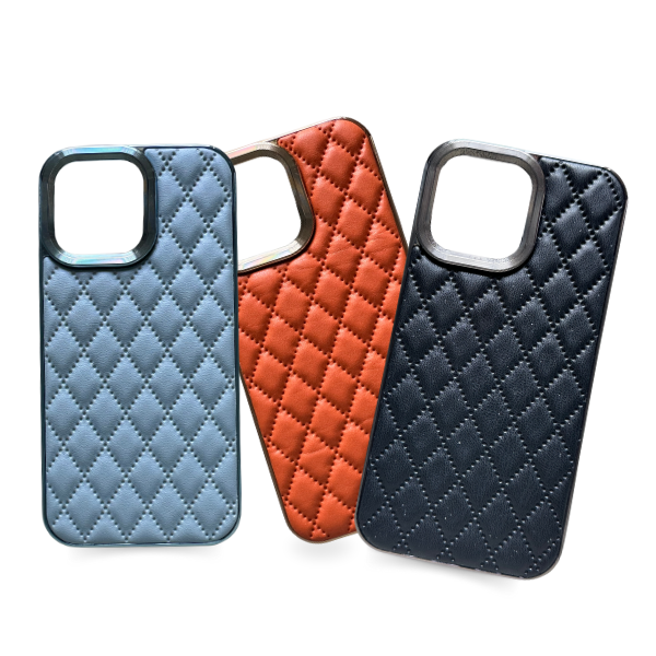 Telefoonhoesje, diamant gestikt veganistisch leer