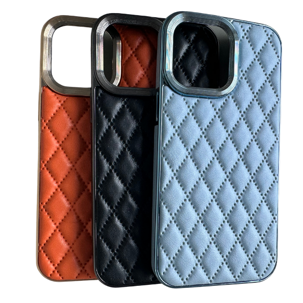 Telefoonhoesje, diamant gestikt veganistisch leer