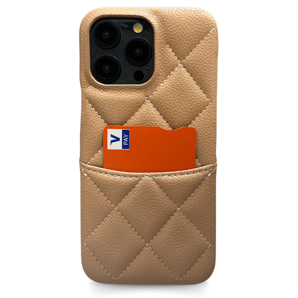 Vegan Leather Phone Case with Card Slot - Diamond Stitched Vegan Leather Phone Case with Card Slot - Diamond Stitched