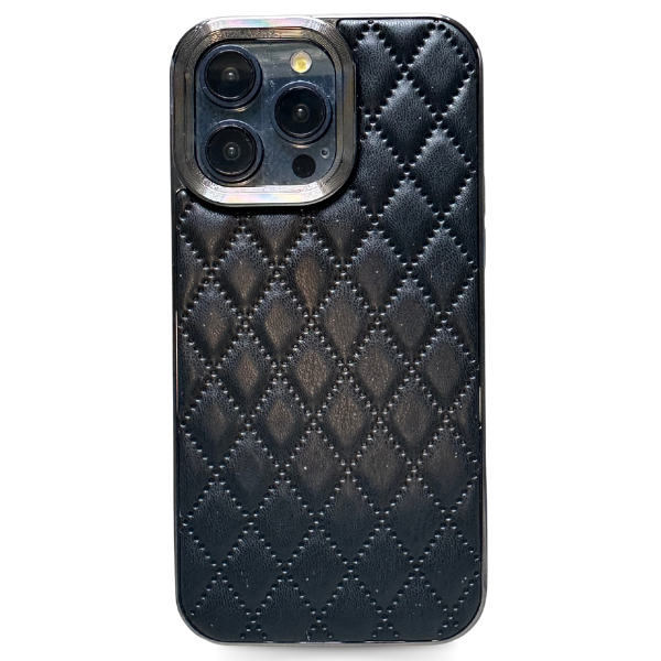 Phone case, diamond stitched vegan leather