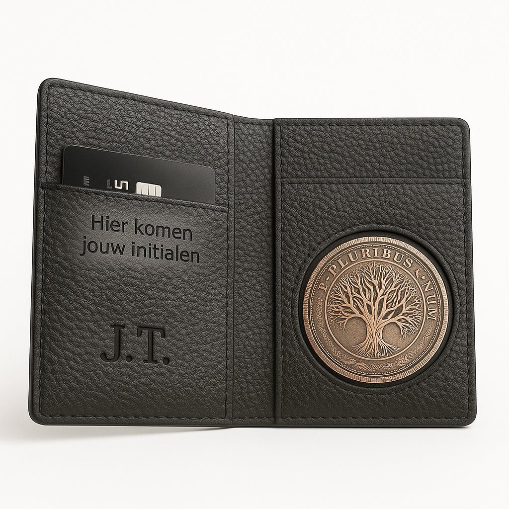 Leren kaarthouder met naam of initialen, 6 vakken