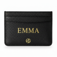 Black leather cardholder with EMMA lettering