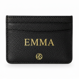 Black leather cardholder with EMMA lettering