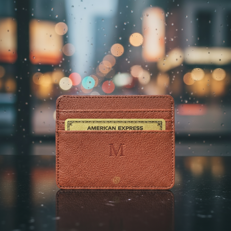 Card holder on black surface