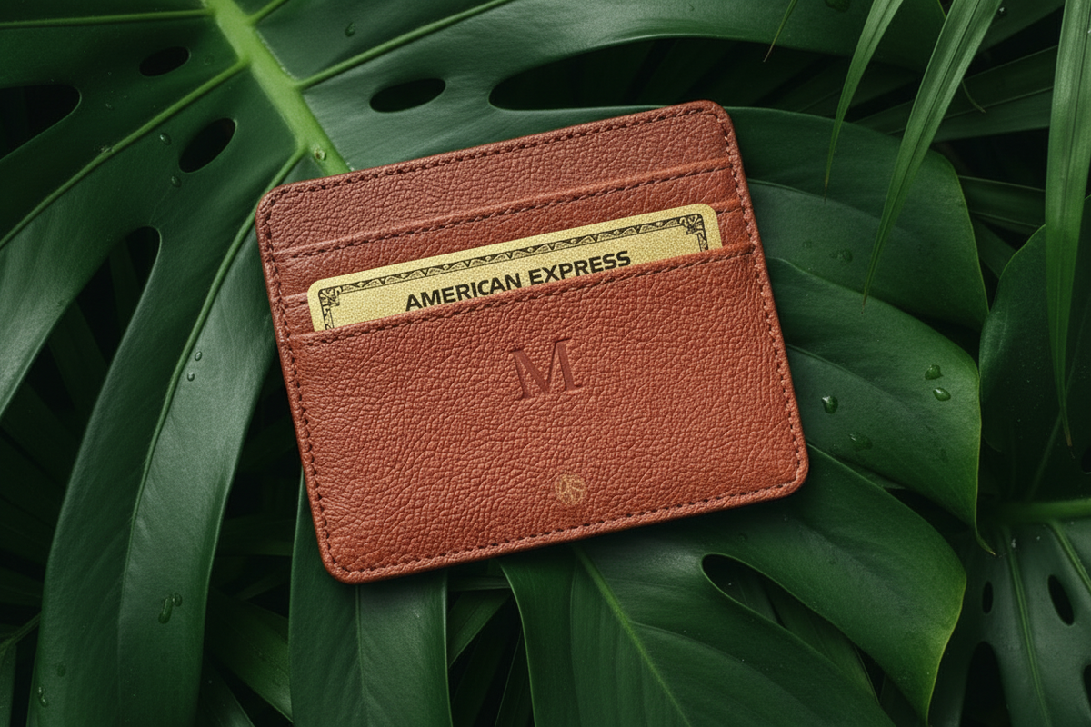 Close-up cardholder on leaves