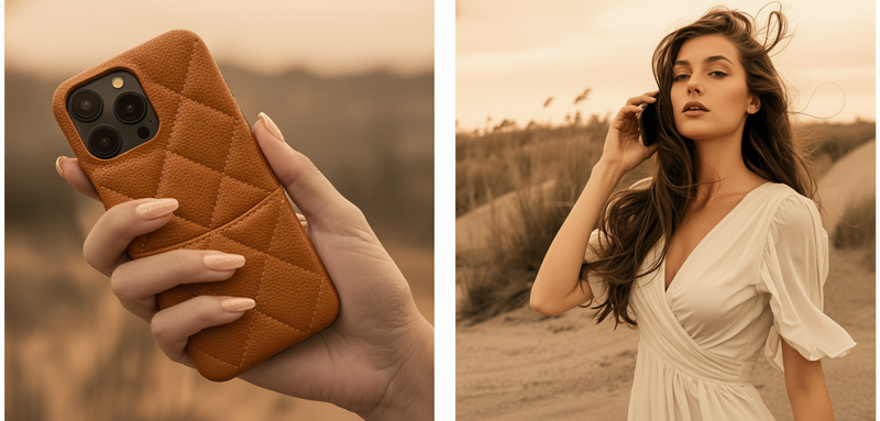 Sunset toned phone case and woman portrait